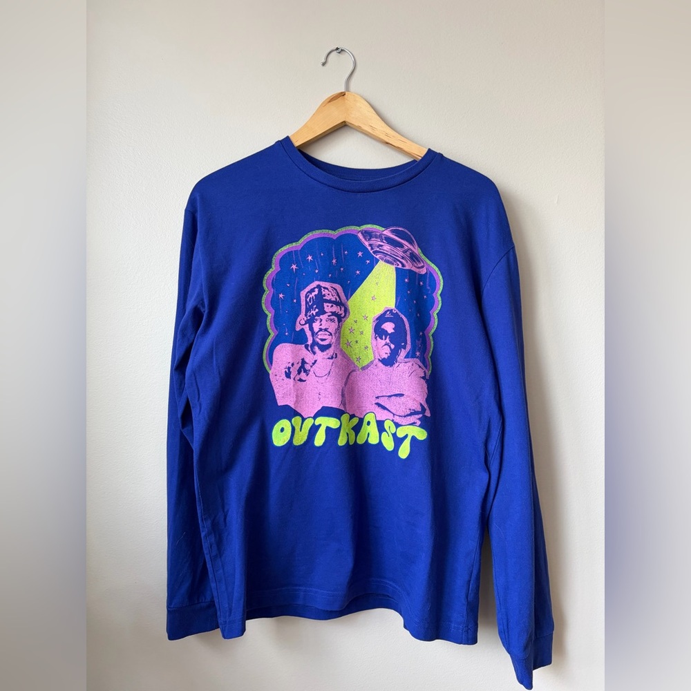 GAP Royal Blue Long Sleeve Tee with Neon Pink & Lime Outkast Graphic